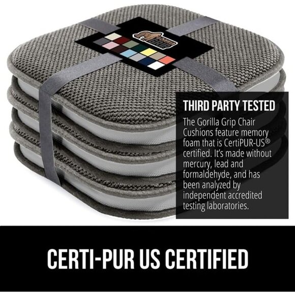 Gorilla Grip Memory Foam Chair Cushions Pads Microfiber Seat Set of 2 16x16 Gray - Picture 7 of 9